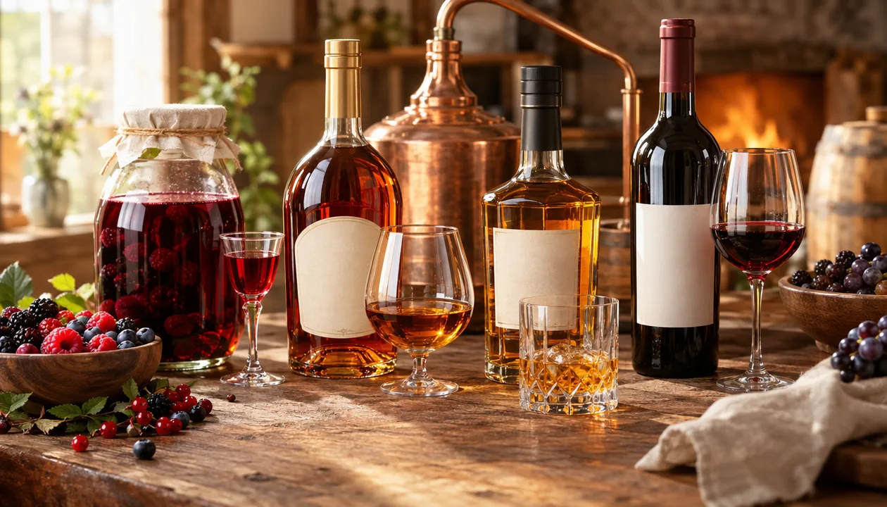 Сравнение обжига для разных напитков: ягодные наливки, коньяк, виски, вино