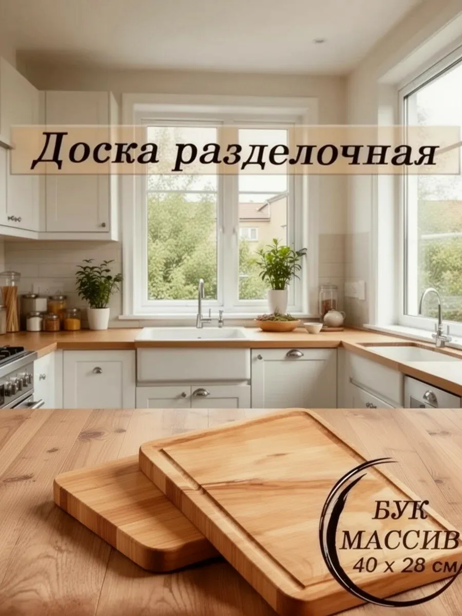 Разделочная доска Доля Ангела, натуральный бук, 40 см x 28 см